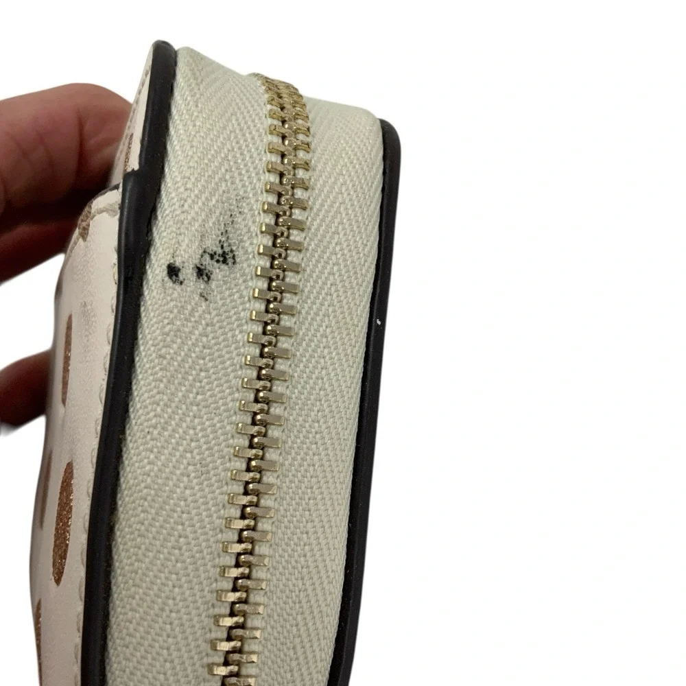 Kate Spade Zip Around Card Case‎ Wallet Wrapping Party Parchment Gold Polka Dot
